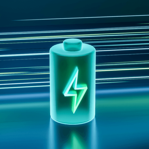 A graphic of a charged battery with bright horizontal lines behind it.