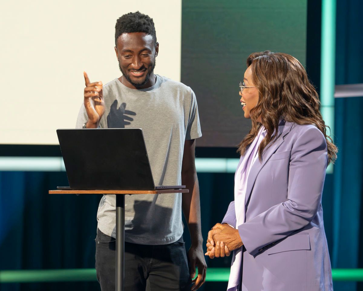 Stevens graduate Marques Brownlee with Oprah Winfrey